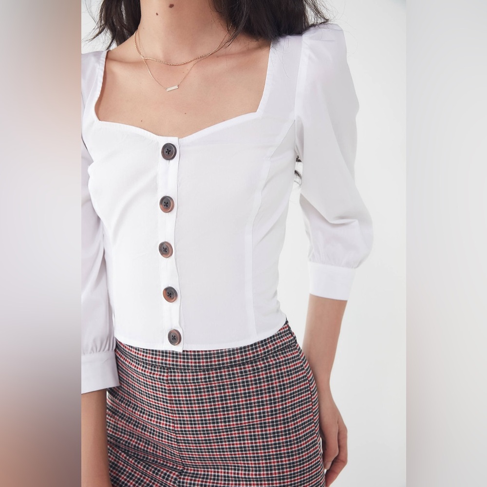 Women’s Urban Outfitters Chloe Balloon Sleeve Button-Down Top Size Medium - Picture 4 of 8